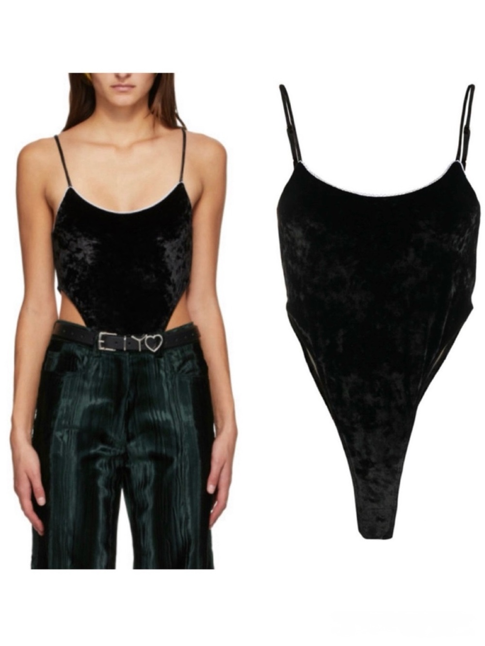 Y/Project Black Velvet High Cut Bodysuit